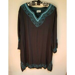 Fulano de Tal Womens Long Sleeve Split Neck Embroidered Dress Size XXL Black